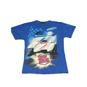 Vintage Speed Racer Shirt Youth Kid SL 14-16 Blue Graphic‎ Short Sleeve Y2K